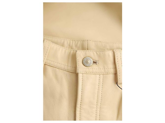 Acne Pantalones de cuero rectos Beige - vista 7