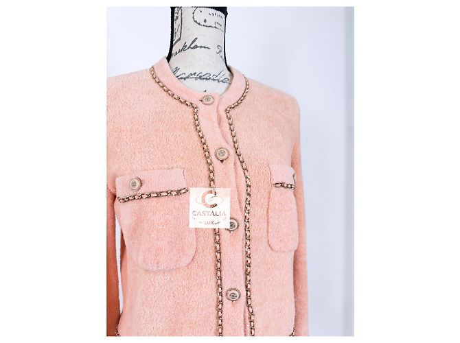 Chanel Nuevo cárdigan teddy estilo Jennie Kim con cadenas Melocotón - vista 10