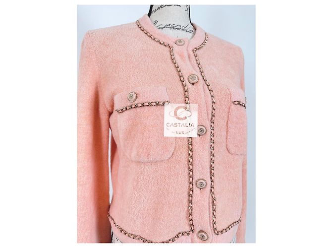 Chanel Nuevo cárdigan teddy estilo Jennie Kim con cadenas Melocotón - vista 11