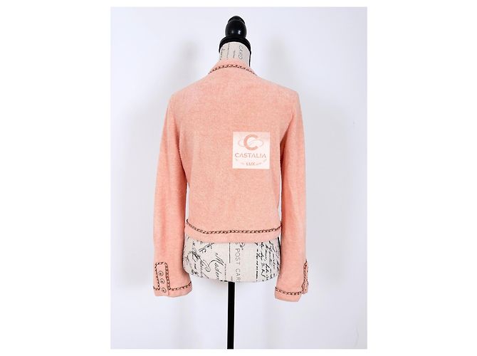 Chanel Nuevo cárdigan teddy estilo Jennie Kim con cadenas Melocotón - vista 12