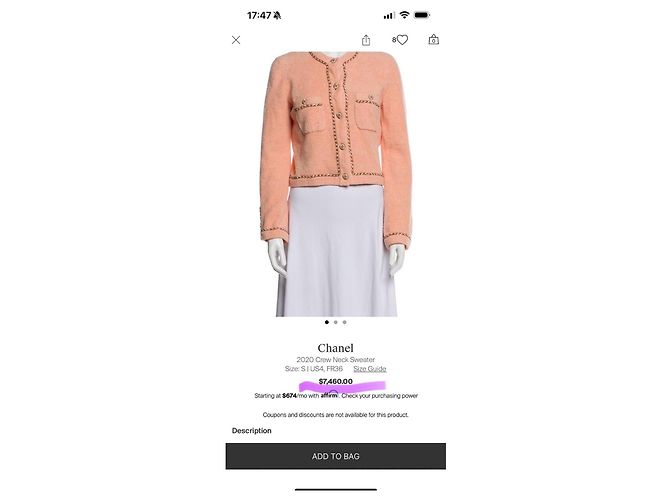 Chanel Nuevo cárdigan teddy estilo Jennie Kim con cadenas Melocotón - vista 4