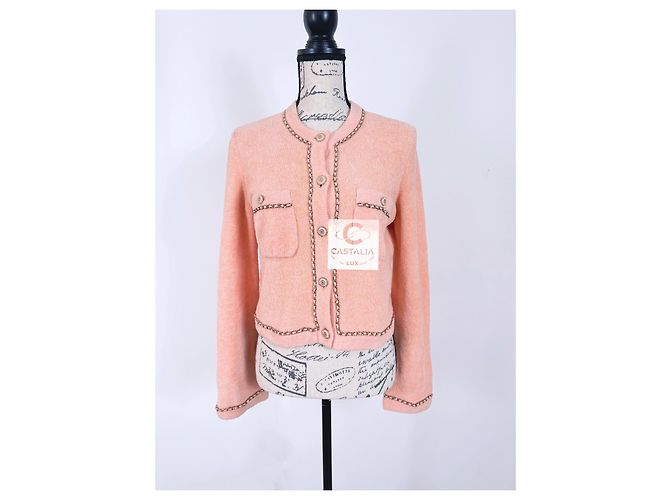 Chanel Nuevo cárdigan teddy estilo Jennie Kim con cadenas Melocotón - vista 5