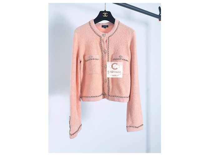 Chanel Nuevo cárdigan teddy estilo Jennie Kim con cadenas Melocotón - vista 6