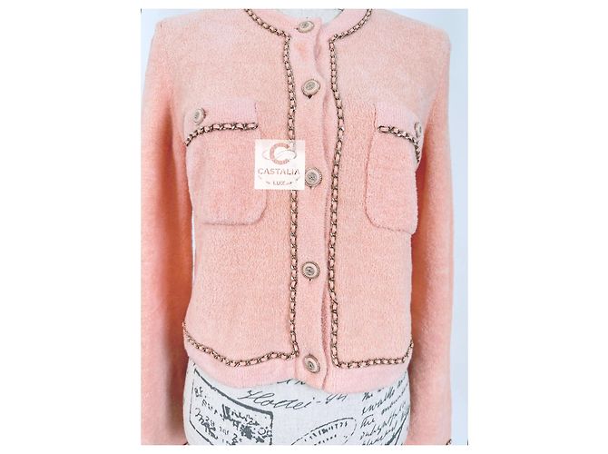 Chanel Nuevo cárdigan teddy estilo Jennie Kim con cadenas Melocotón - vista 7