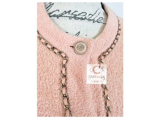 Chanel Nuevo cárdigan teddy estilo Jennie Kim con cadenas Melocotón - vista 8