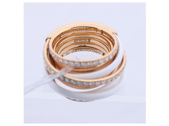 Bague De Grisogono Allegra en or rose et céramique blanche avec diamants, taille 53 EU Doré - vue 10