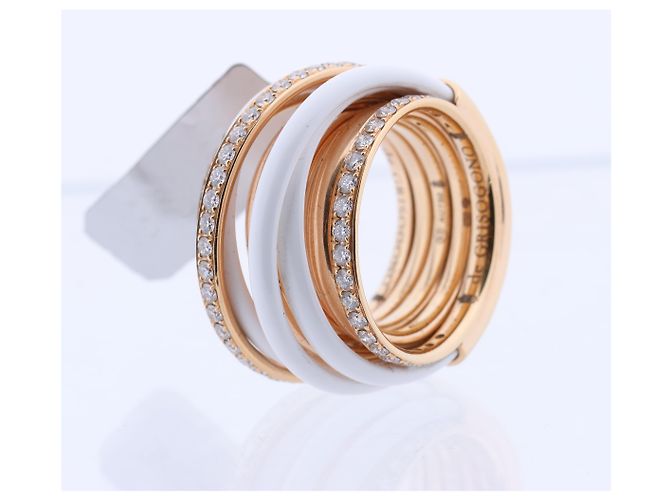 Bague De Grisogono Allegra en or rose et céramique blanche avec diamants, taille 53 EU Doré - vue 13