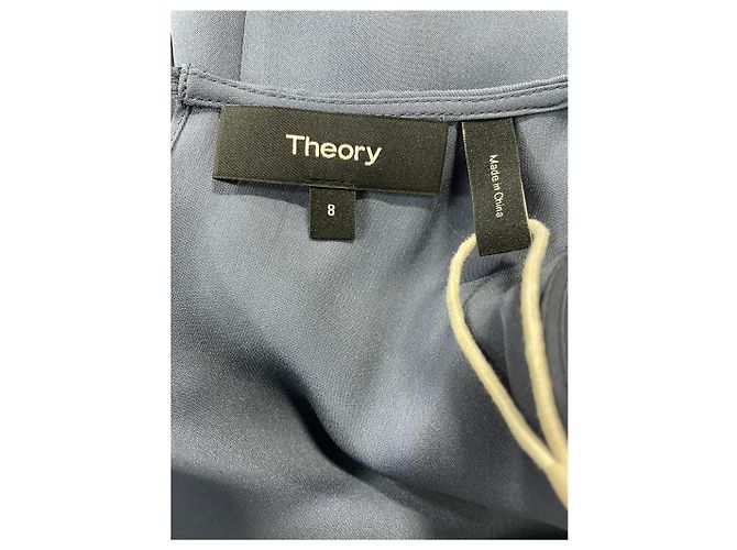 Abito midi senza maniche Theory Long in seta blu navy - vista 10