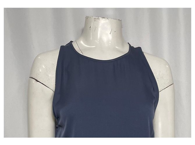 Abito midi senza maniche Theory Long in seta blu navy - vista 12