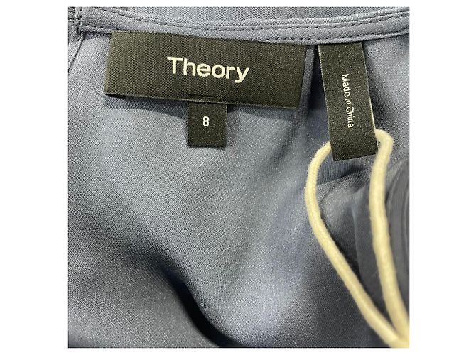Abito midi senza maniche Theory Long in seta blu navy - vista 4