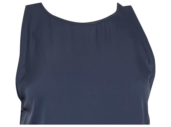 Abito midi senza maniche Theory Long in seta blu navy - vista 6