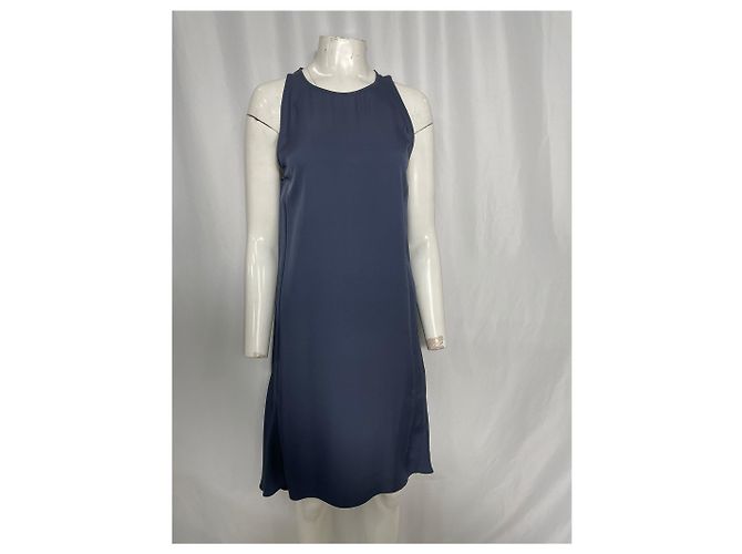 Abito midi senza maniche Theory Long in seta blu navy - vista 7