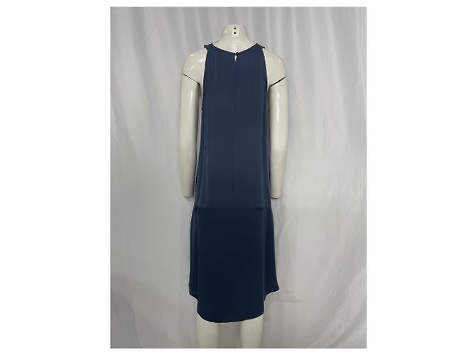 Abito midi senza maniche Theory Long in seta blu navy - vista 8