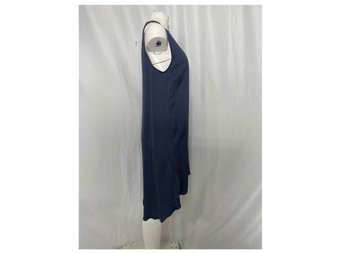 Abito midi senza maniche Theory Long in seta blu navy - vista 9