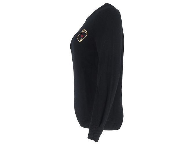 Schwarzer Kaschmir-Pullover mit Saint Laurent Spielkartenstickerei - Ansicht 2