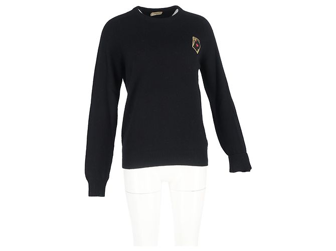 Schwarzer Kaschmir-Pullover mit Saint Laurent Spielkartenstickerei - Ansicht 4