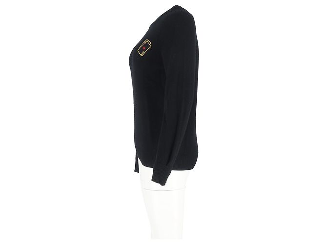 Schwarzer Kaschmir-Pullover mit Saint Laurent Spielkartenstickerei - Ansicht 5