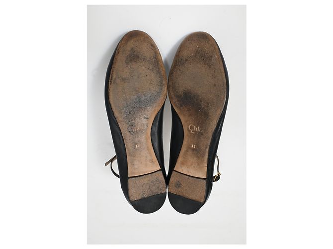 Chloé Scallop Accent Ankle Strap Ballet Flats in Black Leather - view 13