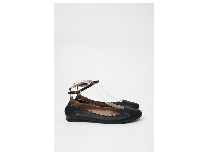 Chloé Scallop Accent Ankle Strap Ballet Flats in Black Leather - view 8