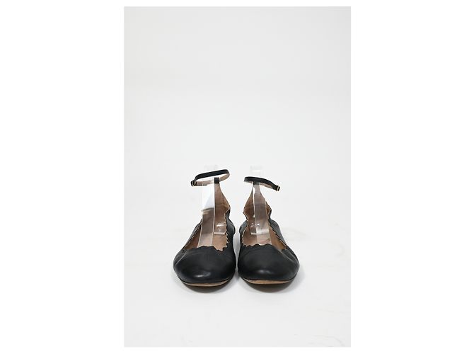Chloé Scallop Accent Ankle Strap Ballet Flats in Black Leather - view 9