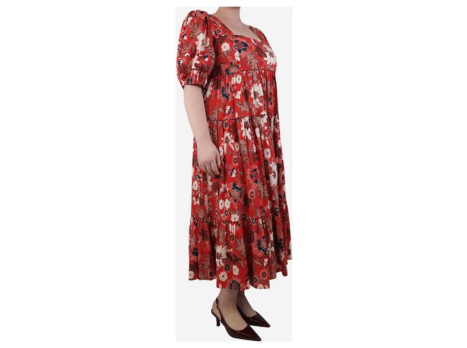 Ulla Johnson Rotes Blumen-Midi-Kleid Nora - Größe UK 16 - Ansicht 3