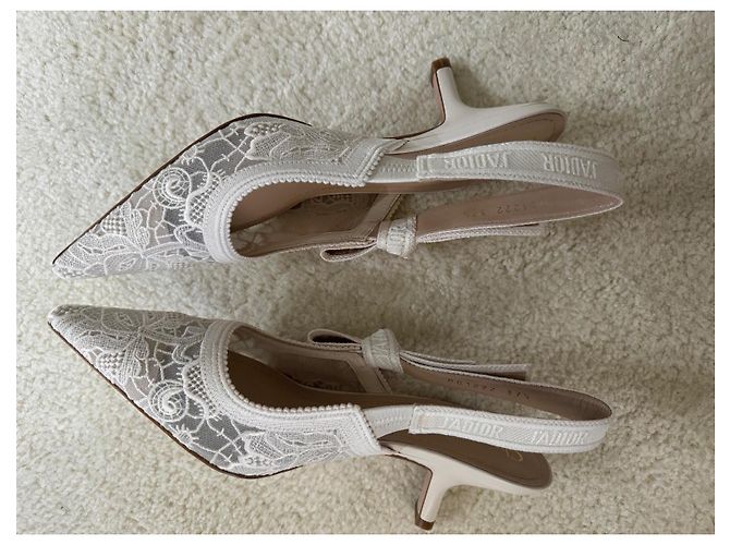 Slingbacks de algodón con bordado de encaje J’Adior Blanco - vista 2
