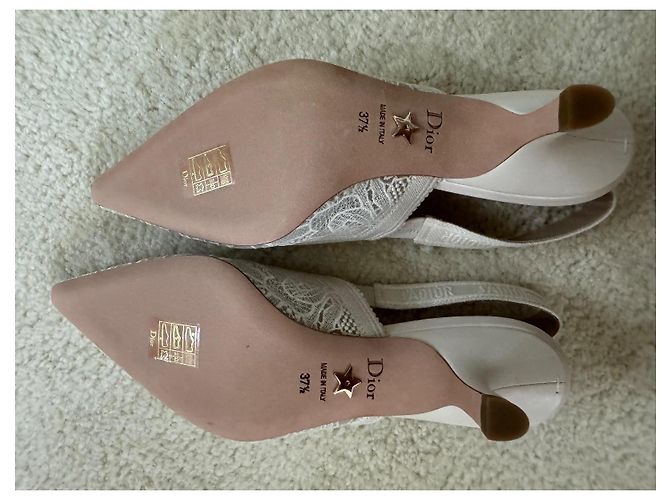 Slingbacks de algodón con bordado de encaje J’Adior Blanco - vista 3