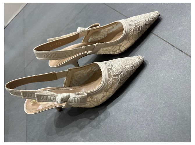Slingbacks de algodón con bordado de encaje J’Adior Blanco - vista 7
