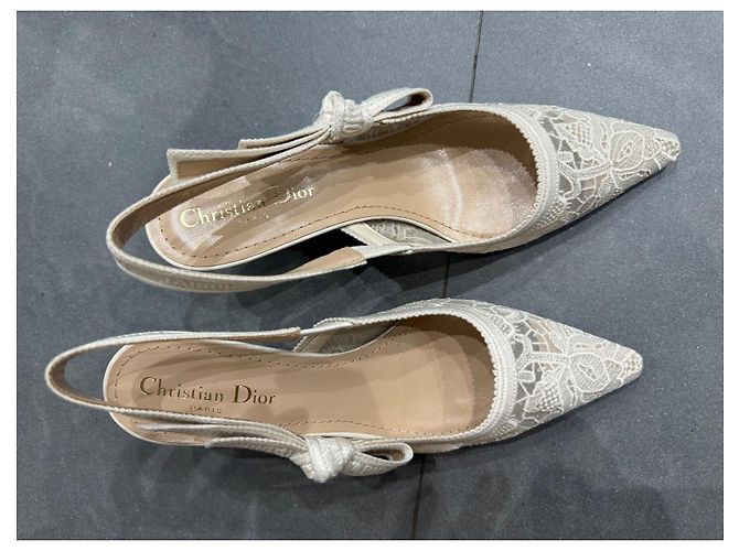 Slingbacks de algodón con bordado de encaje J’Adior Blanco - vista 9