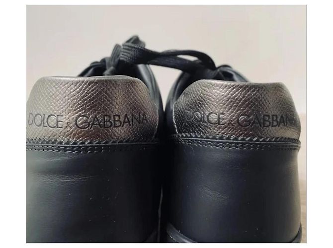 Dolce & Gabbana Sneakers Basse in Pelle Nere con Cuore Rosso Blu - vista 2