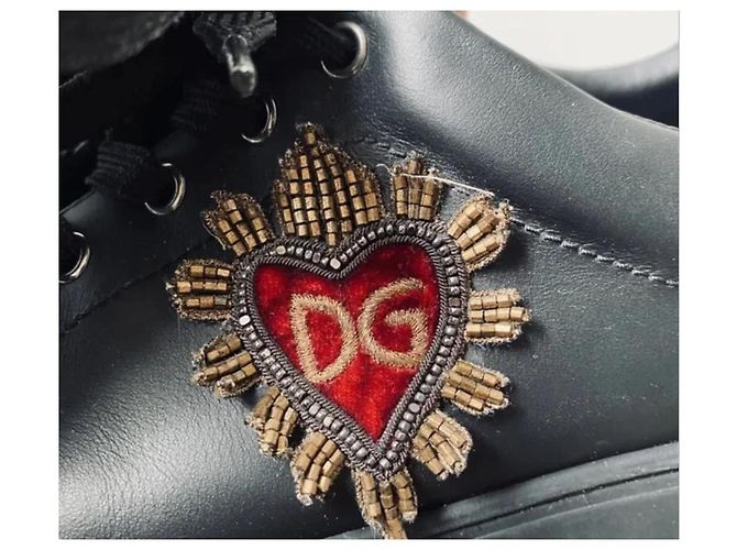 Dolce & Gabbana Sneakers Basse in Pelle Nere con Cuore Rosso Blu - vista 5