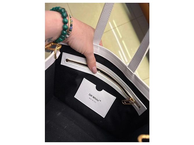 Off White Ledertasche Tote Bag Weiß - Ansicht 5