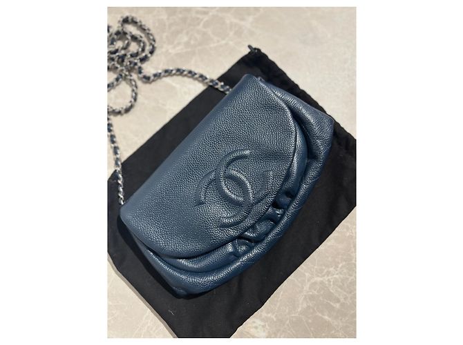 Wallet On Chain Borse CHANEL T. Pelle Blu - vista 7