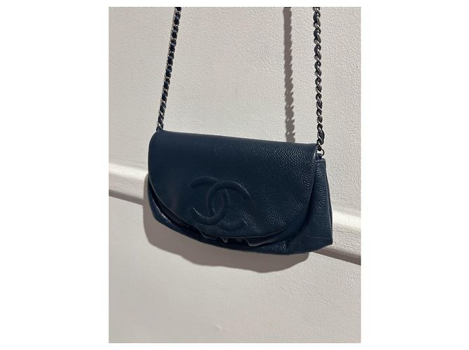 Wallet On Chain Borse CHANEL T. Pelle Blu - vista 9