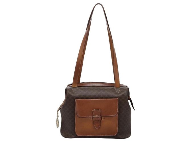 Céline Borsa a spalla in tela Macadam CELINE in pelle PVC marrone Auth 113333 - vista 2