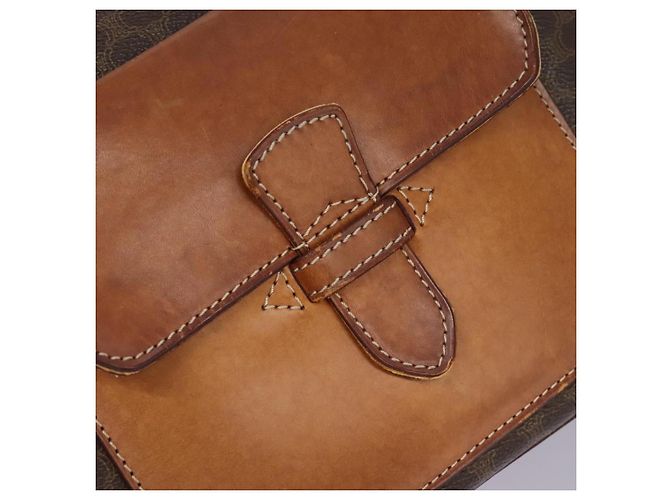 Céline Borsa a spalla in tela Macadam CELINE in pelle PVC marrone Auth 113333 - vista 23