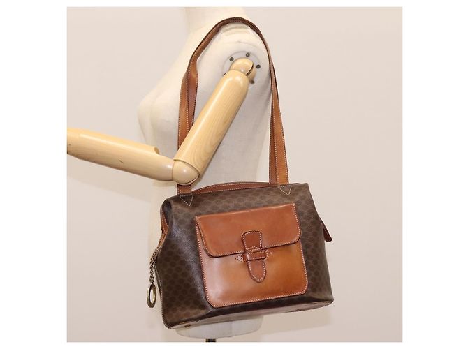 Céline Borsa a spalla in tela Macadam CELINE in pelle PVC marrone Auth 113333 - vista 26