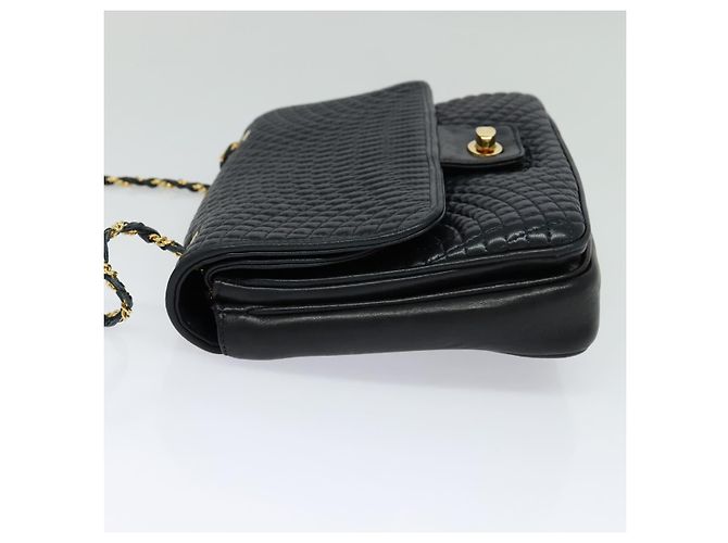 BALLY Borsa a Spalla in Pelle Trapuntata con Catena Nera Oro Auth JB009 Nero D'oro - vista 4