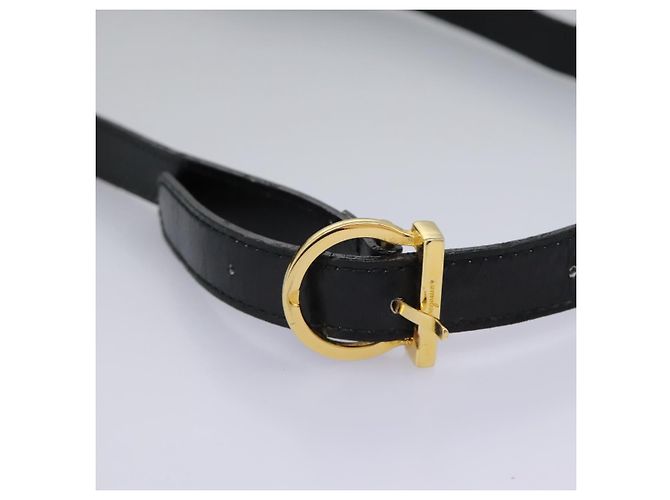 Borsa a mano in pelle Gancini di Salvatore Ferragamo 2way Nero Oro Auth MY114 - vista 10