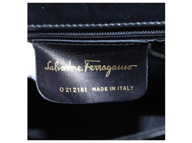 Borsa a mano in pelle Gancini di Salvatore Ferragamo 2way Nero Oro Auth MY114 - vista 19