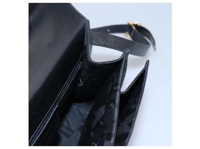 Borsa a mano in pelle Gancini di Salvatore Ferragamo 2way Nero Oro Auth MY114 - vista 21