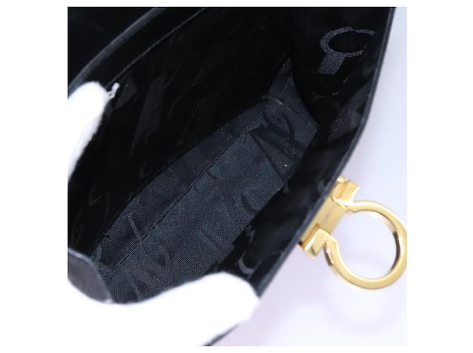 Borsa a mano in pelle Gancini di Salvatore Ferragamo 2way Nero Oro Auth MY114 - vista 25