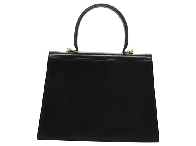 Borsa a mano in pelle Gancini di Salvatore Ferragamo 2way Nero Oro Auth MY114 - vista 3
