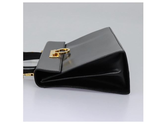 Borsa a mano in pelle Gancini di Salvatore Ferragamo 2way Nero Oro Auth MY114 - vista 4