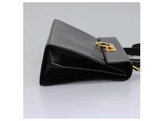 Borsa a mano in pelle Gancini di Salvatore Ferragamo 2way Nero Oro Auth MY114 - vista 5