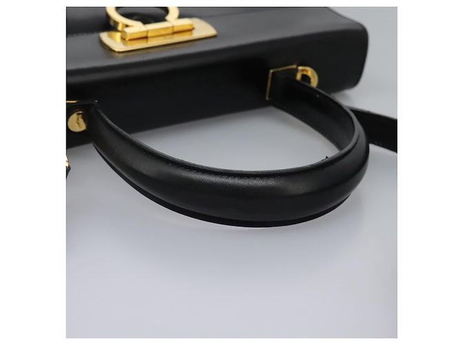 Borsa a mano in pelle Gancini di Salvatore Ferragamo 2way Nero Oro Auth MY114 - vista 7
