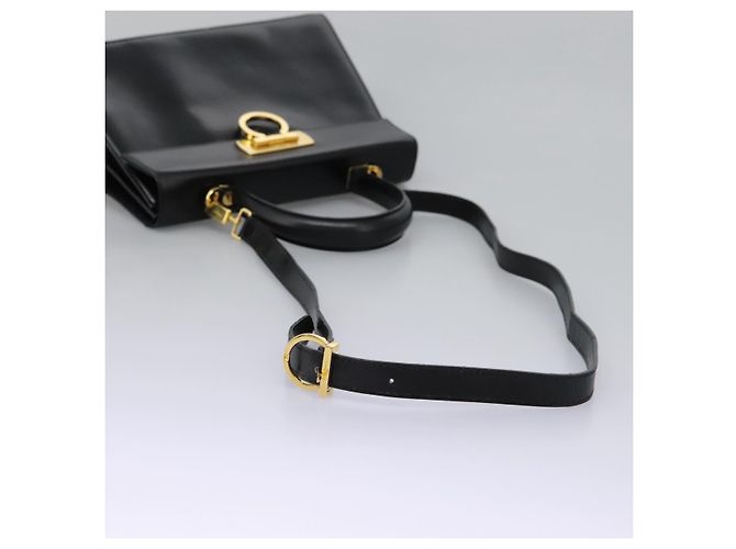Borsa a mano in pelle Gancini di Salvatore Ferragamo 2way Nero Oro Auth MY114 - vista 9