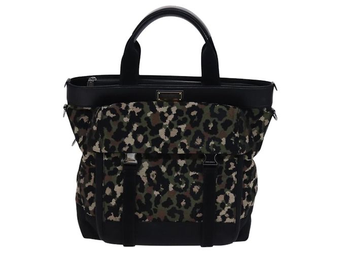 Dolce & Gabbana DOLCE&GABBANA Borsa a mano leopardata in tela 2 vie verde nero Auth bs23143 - vista 2