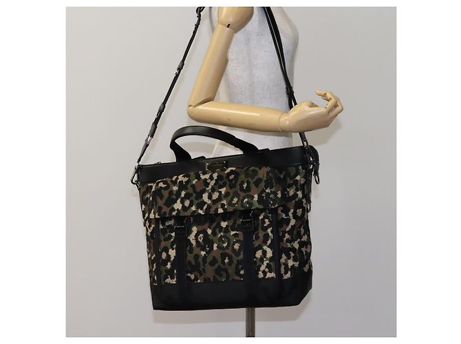 Dolce & Gabbana DOLCE&GABBANA Borsa a mano leopardata in tela 2 vie verde nero Auth bs23143 - vista 24