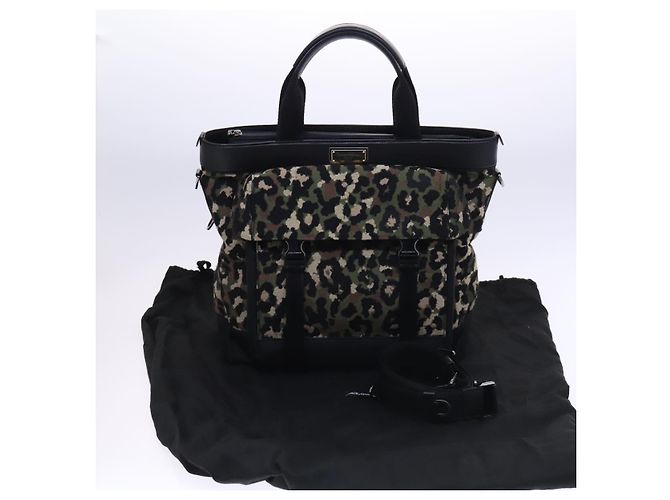 Dolce & Gabbana DOLCE&GABBANA Borsa a mano leopardata in tela 2 vie verde nero Auth bs23143 - vista 25